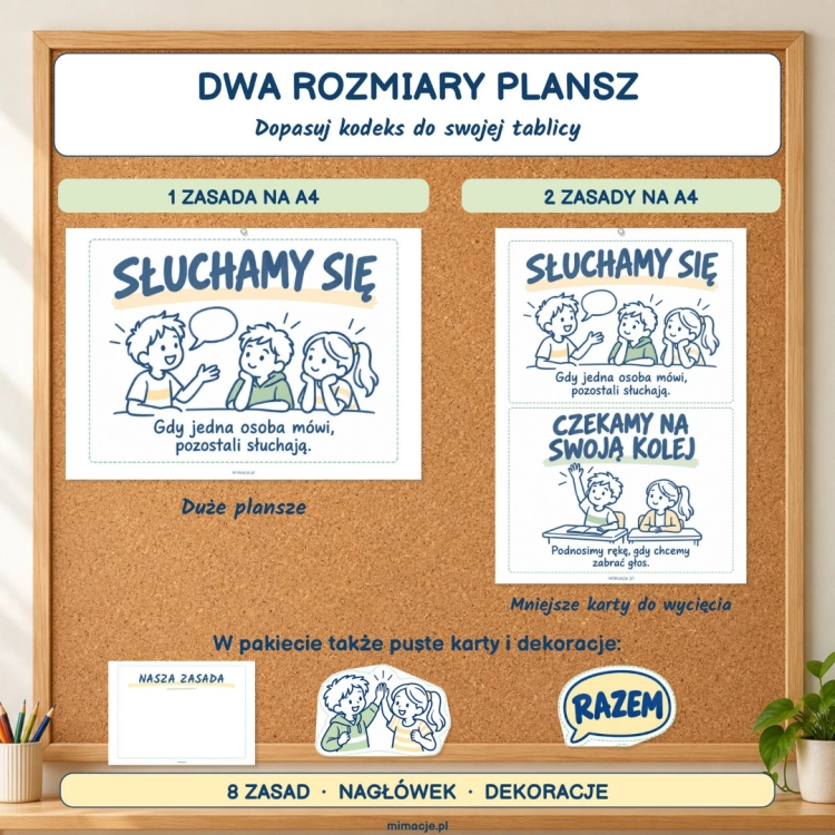 Kodeks klasowy – dwa rozmiary plansz, puste karty i dekoracje