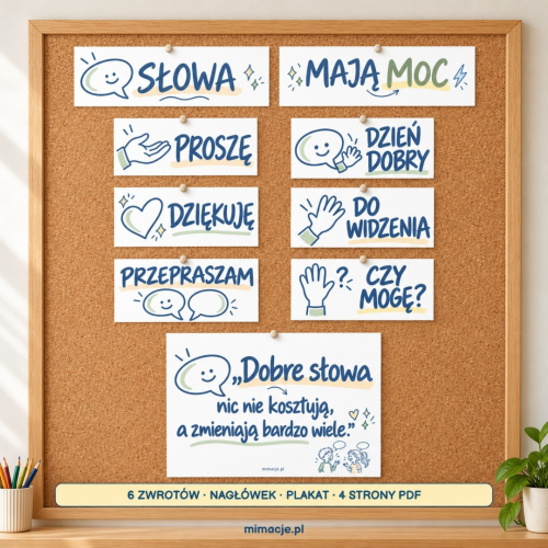 Słowa mają moc – dekoracja na tablicy korkowej, PDF do druku