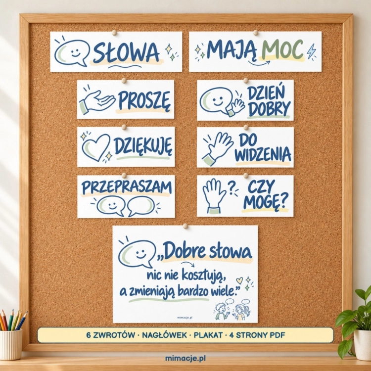 Słowa mają moc – dekoracja na tablicy korkowej, PDF do druku
