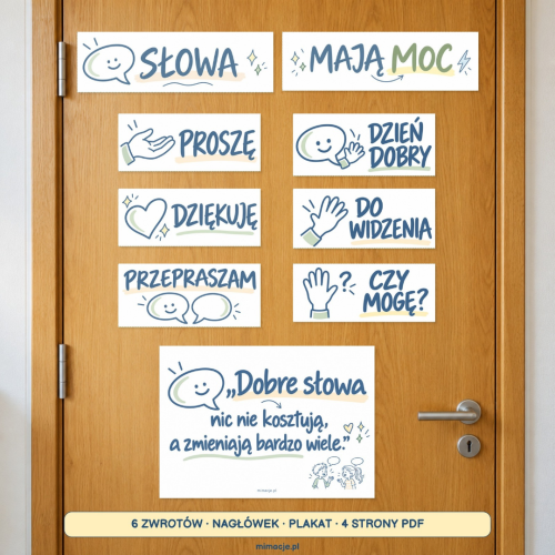 Słowa mają moc – dekoracja drzwi klasy, PDF do samodzielnego wydruku