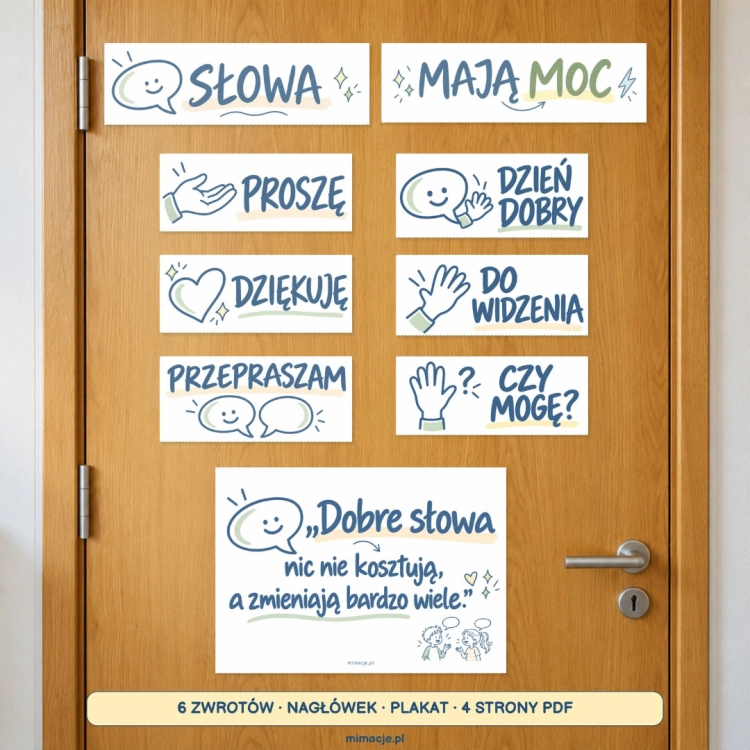 Słowa mają moc – dekoracja drzwi klasy, PDF do samodzielnego wydruku