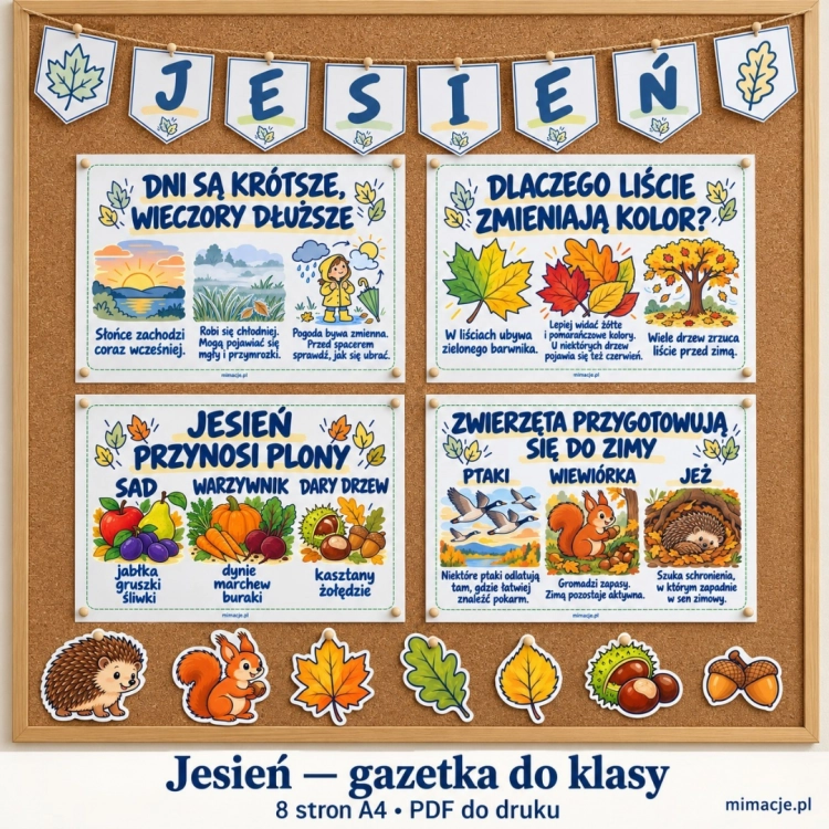 Jesień – gazetka szkolna i dekoracje do klasy, 8 stron A4 PDF