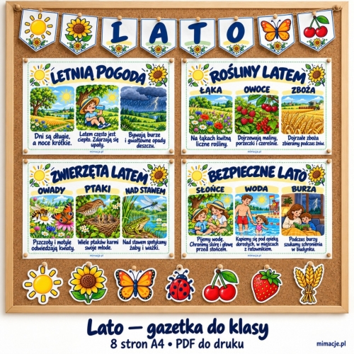 Lato – gazetka szkolna i dekoracje do druku PDF, 8 stron A4
