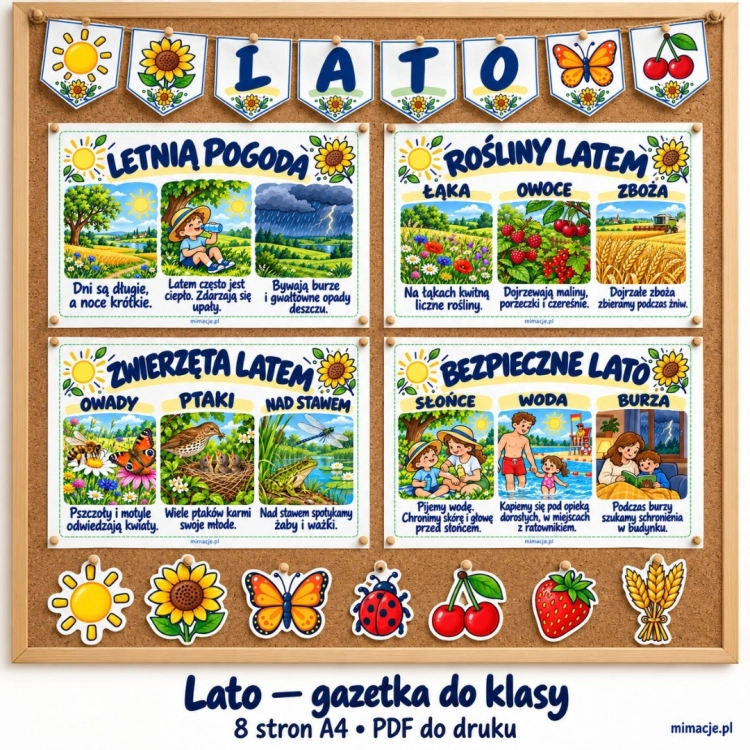 Lato – gazetka szkolna i dekoracje do druku PDF, 8 stron A4