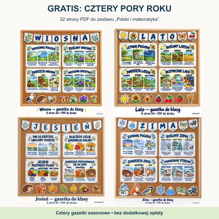 Bonus Cztery pory roku: gazetki Wiosna, Lato, Jesień i Zima, 32 strony PDF bez dodatkowej opłaty.
