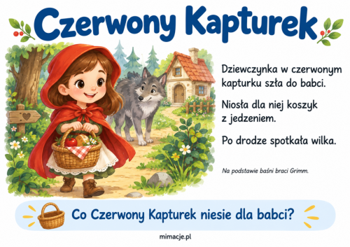 Dzień Postaci z Bajek - Czerwony Kapturek, przykładowa plansza PDF