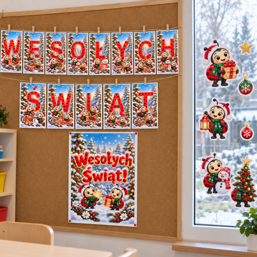 Świąteczne Biedronki – girlanda Wesołych Świąt, plakat i dekoracje na okno PDF