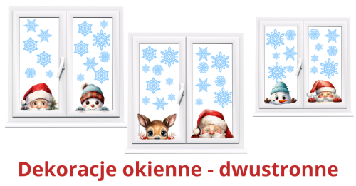 Zimowe dekoracje dwustronne na okna — podgląd zestawu